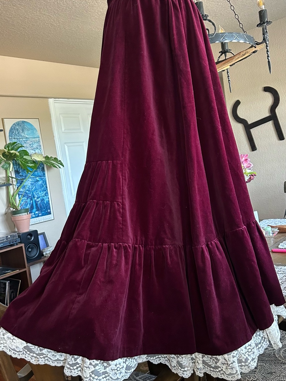 vintage 1970s Gunne Sax burgundy velvet prairie maxi skirt size 13
